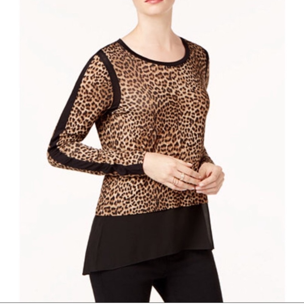 New! MICHAEL Michael Kors mixed media leopard print top size M